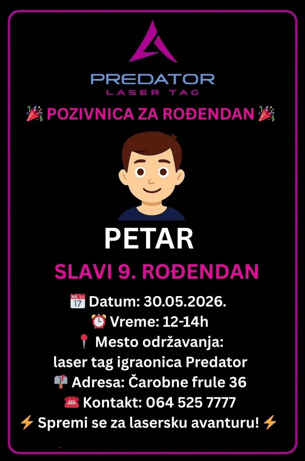 Predator rođendanska pozivnica — primer 3