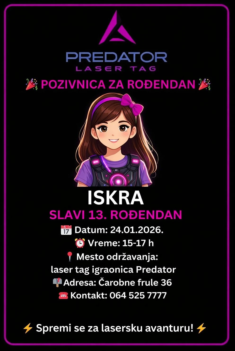 Predator rođendanska pozivnica — primer 4
