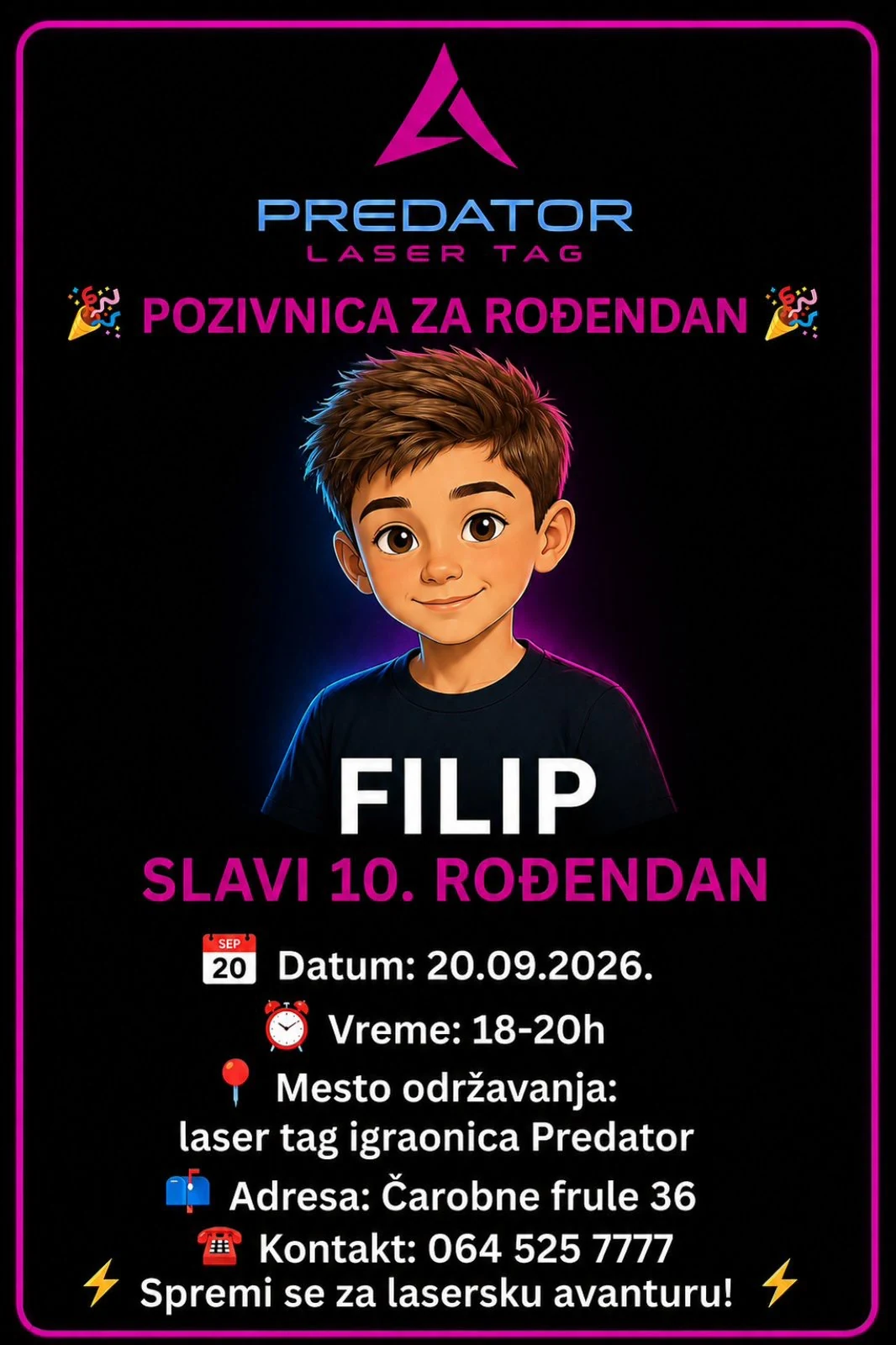 Predator rođendanska pozivnica — primer 5